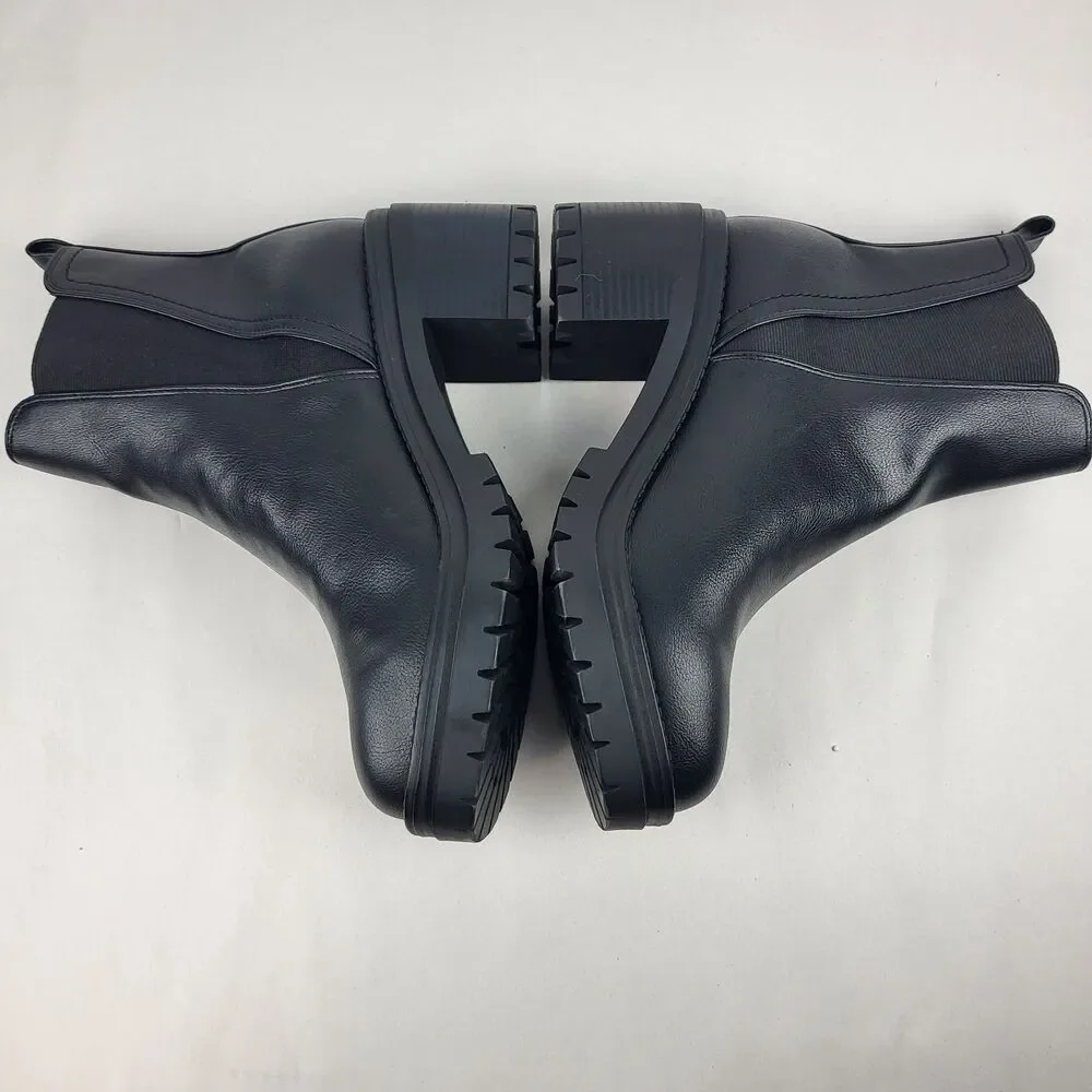 MIA Rusty Chelsea Pull On Lug Sole Booties Black Elastic Closure Size 11